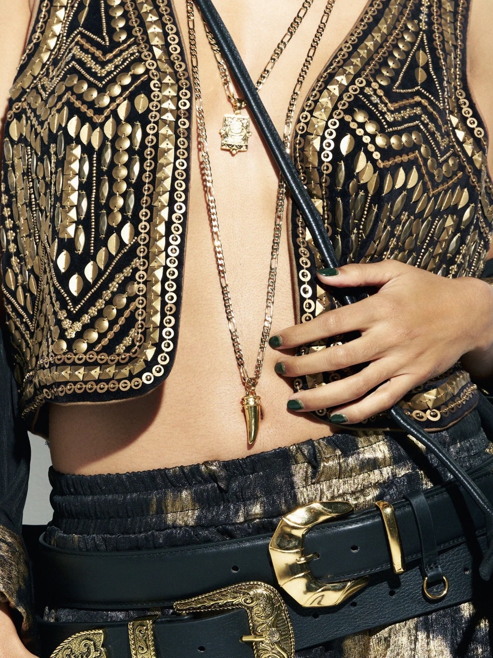 RAPSODIA Embellished Black & Gold Sleeveless Vest